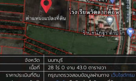 ขายที่ดิน - ขายที่ดินไทรน้อย นนทบุรี 28 ไร่ 43 ตรว. หน้ากว้างติดถนน 200 เมตร