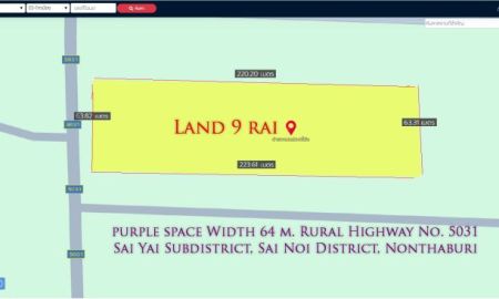 ขายที่ดิน - ที่ดิน 9ไร่ สีม่วง กว้าง 64ม. ถนน นบ.5031 ตำบล ไทรใหญ่ อำเภอไทรน้อย นนทบุรี