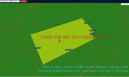 ขายที่ดิน - ที่ดิน166ไร่16.5ตารางวา พื้นที่สีเขียว หน้ากว้าง 418ม. ถนนเลียบคลองหน้าไม้ ตำบล หน้าไม้ อำเภอลาดหลุมแก้ว ปทุมธานี