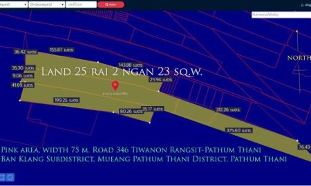 ขายที่ดิน - ที่ดิน25ไร่2งาน23ตรว. พื้นที่สีชมพู หน้ากว้าง 75ม. ถนน346 ติวานนท์ รังสิต-ปทุมธานี ตำบล บ้านกลาง อำเภอเมืองปทุมธานี ปทุมธานี