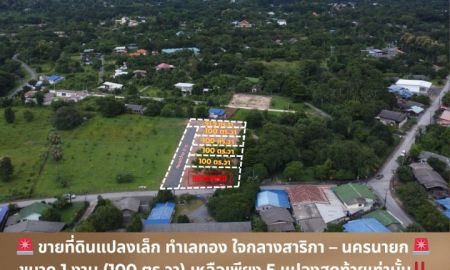 ขายที่ดิน - ขายที่ดินแปลงเล็ก ทำเลทอง ใจกลางสาริกา นครนายก ขนาด 1 งาน (100 ตร.วา) เหลือเพียง 5 แปลงสุดท้ายเท่านั้น