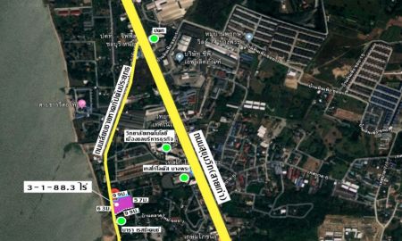 ขายที่ดิน - ขายที่ดินเปล่า ติดถนนเลียบชายหาดกัปตันยุทธ เนื้อที่ 3 ไร่ 1 งาน 88.3 ตารางวา อ.ศรีราชา จ.ชลบุรี