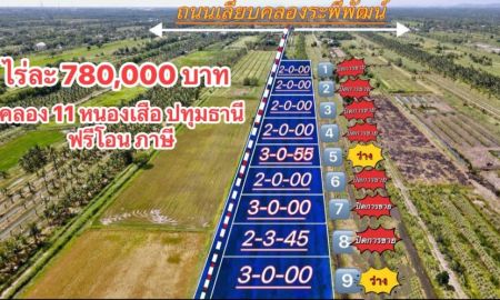 ขายที่ดิน - คลอง 11 หนองเสือ ปทุม ที่ดินเชิงเกษตร ไร่ละ 780,000 บาท ผ่อนได้ 12 เดือน ห่างไฟฟ้า 300 ม. ประปาพร้อม O95-4O18698