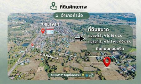 ขายที่ดิน - ขายที่ดินเปล่า 2 แปลงติดกัน 8ไร่ 1งาน 62 ตร.ว. ติดถนนคอนกรีต ทำเลทอง ท่าบ่อ หนองคาย