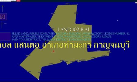ขายที่ดิน - ที่ดิน102ไร่ ถมแล้ว พื้นที่สีม่วง พร้อมอาคารโรงงาน (มีรง.4) ถนนไฮเวย์ 2127 ตำบล แสนตอ อำเภอท่ามะกา กาญจนบุรี