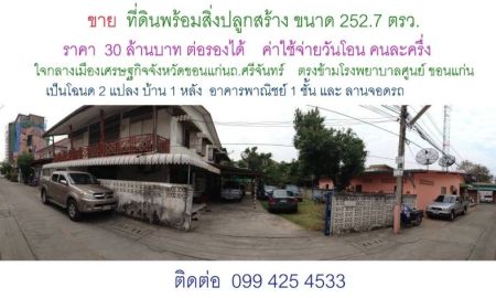 ขายที่ดิน - ที่ดินใจกลางเมือง อำเภอเมือง จังหวัดขอนแก่น ถนน ศรีจันทร์ ตรงข้ามโรงพยาบาลศูนย์ขอนแก่น