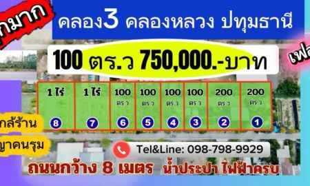 ขายที่ดิน - ที่ดินคลอง3 ซอยเนียรหอม คลองหลวง ปทุมธานี100 ตร.ว เพียง 7.5 แสน เท่านั้น(เฟส2)