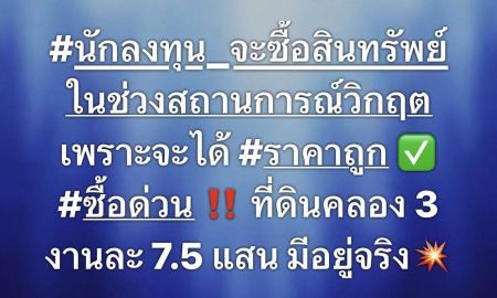 ขายที่ดิน - ขายด่วน_ที่ดินคลองสาม #อยู่ในชุมชนคลองสาม_อำเภอคลองหลวง_ปทุมธานี เหลือ 3 งานสุดท้าย 100 ตร.ว เพียง 7.5 แสนบาทเท่านั้น !! แปลงสวย ทำเลดี