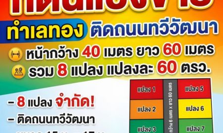 ขายที่ดิน - ที่ดินแบ่งขาย ติดถนนทวีวัฒนา 8 แปลง แบ่งขายแปลงละ 63.75 ตารางวา