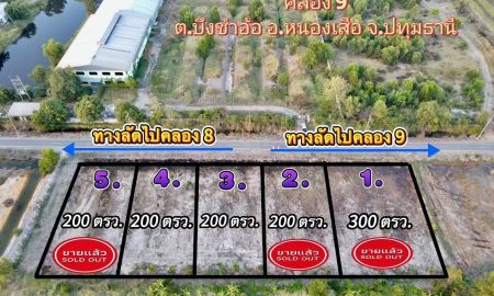 ขายที่ดิน - ที่ดินสวยทำเลดี อนาคตไกล คลอง9 ต.บึงชำอ้อ อ.หนองเสือ ปทุมธานี เหมาะทำบ้านสวน โกดัง แบ่งแปลงละ 200 ตรว. มีเเพียง 5 แปลงเท่านั้น แปลงละ 700,000 บาท