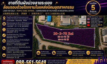 ขายที่ดิน - ขายที่ดินศักยภาพสูงปลวกแดงระยอง ทำเลทองผังม่วงลายในนิคม