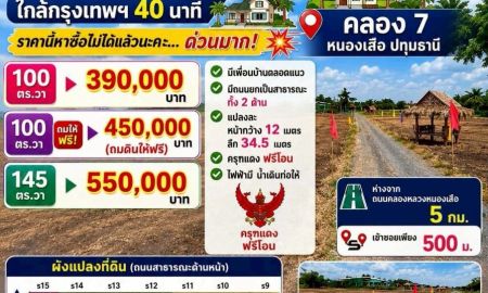 ขายที่ดิน - ที่ดินแบ่งขายทำเลดี ใกล้กรุงเทพ ตำบล บึงชำอ้อ อำเภอ หนองเสือ ปทุมธานี