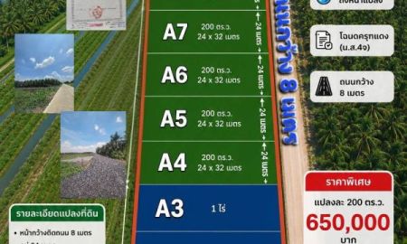 ขายที่ดิน - เข้าใหม่คลอง8 200ตรว.เจ้าของร้อนมาก ถนน 8 เมตร ไฟฟ้า น้ำประปาทำให้ครบเข้าซอยบึงบอน33 สุดซอย เลี้ยวขวา 200เมตร #ราคา 650,000บาท