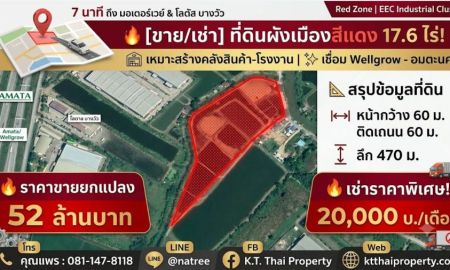 ขาย-ให้เช่าที่ดิน - ขาย/เช่า ที่ดินสีแดง 17.6 ไร่ ทำเลทอง EEC (เวลโกรว์ - อมตะนคร) ติดถนนใหญ่ 60 เมตร