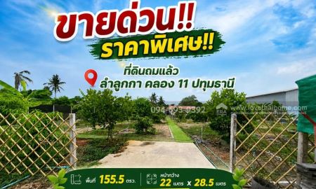 ขายที่ดิน - ขายด่วน! ที่ดินถมแล้ว ย่านลำลูกกา คลอง 11 ปทุมธานี พื้นที่ 155.5 ตารางวา ทำเลดี ล้อมรั้วเรียบร้อย พร้อมสวนผลไม้พร้อมเก็บเกี่ยว และปลูกบ้านได้ทันที!