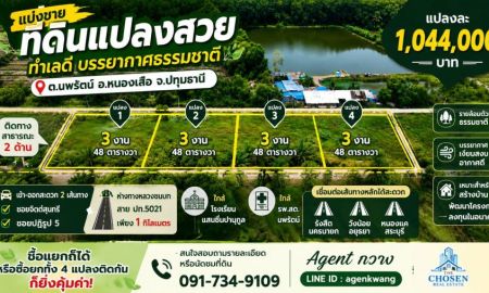 ขายที่ดิน - ขายที่ดินแปลงสวย ทำเลดี ขายทั้งหมด 4 แปลงติดกัน แปลงละ 3 งาน 48 ตารางวา ตำบลนพรัตน์ อำเภอหนองเสือ จังหวัดปทุมธานี