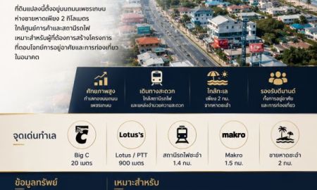 ขายที่ดิน - ที่ดินชะอำ ใกล้ทะเล เพียง 2 กม. บนถนนเพชรเกษม เหมาะพัฒนา Residence และโครงการไลฟ์สไตล์