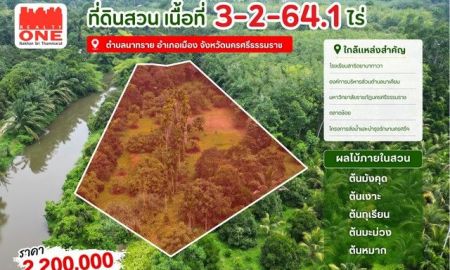 ขายที่ดิน - สวนผลไม้ ริมคลองบ้านตาล เนื้อที่ 3 - 2 - 64.1 ไร่ เหมาะสำหรับทำสวนเกษตร หรือทำบ้านสวน