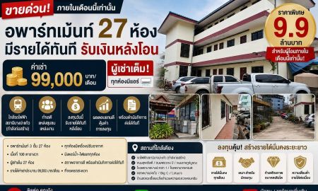 ขายอพาร์ทเม้นท์ / โรงแรม - ขายอพาร์ทเม้นท์ 3 ชั้น 27 ห้องนอน ผู้เช่าเต็ม รายได้ 99,000 บาท/เดือน ใกล้สถานีรถไฟฟ้าบางปะแก้ว