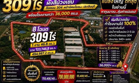 ขายโรงงาน / โกดัง - ขายที่ดินอุตสาหกรรม 309 ไร่ + โรงงานกว่า 36,000 ตร.ม. ผังสีม่วงเข้ม ติดถนน 304 ศรีมหาโพธิ ปราจีนบุรี หน้านิคมโรจนะ