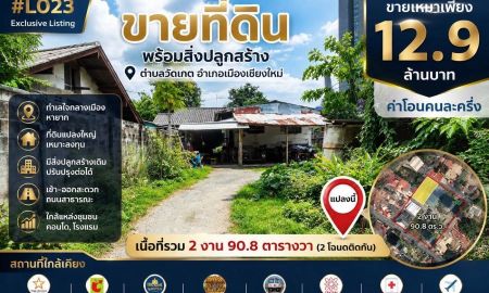ขายที่ดิน - ขายที่ดินพร้อมสิ่งปลูกสร้าง วัดเกต เมืองเชียงใหม่ | 290.8 ตร.ว. เพียง 12.9 ล้านบาท