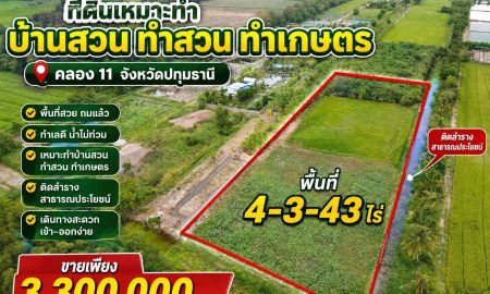 ขายที่ดิน - ขายที่ดินเหมาะสำหรับทำบ้าน ทำสวนและการเกษตร คลอง 11 ตำบล นพรัตน์ อำเภอ หนองเสือ ปทุมธานี