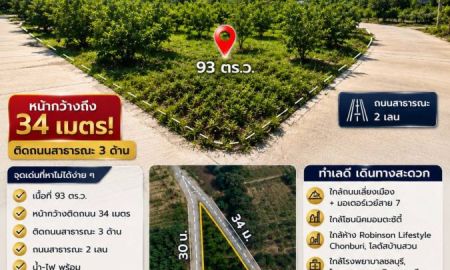 ขายที่ดิน - ขายด่วน ที่ดินเปล่า 93 ตร.ว. หนองข้างคอก เมืองชลบุรี ราคาเพียง 1.39 ล้านบาท ติดถนนสาธารณะ 3 ด้าน