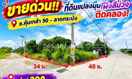 ขายที่ดิน - ขายที่ดิน คุ้มเกล้า 50 (ซ.ไอ.ซี.ดี 5) ลาดกระบัง ผังสีม่วง แปลงมุม ติดคลอง! ทำเลศักยภาพสูง เนื้อที่ 390 ตารางวา (แปลงสวย ถมง่าย)