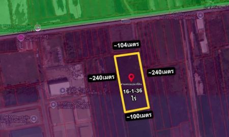 ขายที่ดิน - ขายที่ดินผังสีม่วง 16 ไร่กว่า ใกล้สวนอุตสาหกรรมโรจนะ อุทัย อยุธยา หน้ากว้างประมาณ 104 เมตร