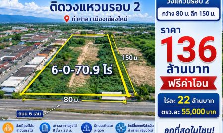 ขายที่ดิน - ขายที่ดินถมแล้วติดถนนวงแหวนรอบ 2 เนื้อที่ 6 ไร่ ต.ท่าศาลา อ.เมืองเชียงใหม่ จ.เชียงใหม่