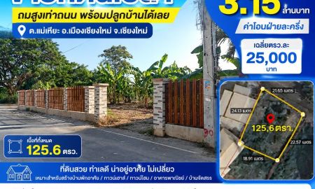ขายที่ดิน - ขายที่ดินเปล่าถมสูงเท่าถนน 125.6 ตรว. ต.แม่เหียะ อ.เมืองเชียงใหม่ จ.เชียงใหม่