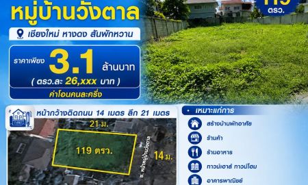 ขายที่ดิน - ขายที่ดินหมู่บ้านวังตาล 119ตรว. เชียงใหม่ หางดง สันผักหวาน