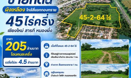 ขายที่ดิน - ขายที่ดินผังเหลือง ใกล้สี่แยกกองทราย 45ไร่ครึ่ง เชียงใหม่ สารภี หนองผึ้ง