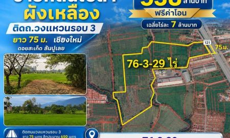 ขายที่ดิน - ขายที่ดินเปล่าผังเหลือง 77ไร่ ติดถ.วงแหวนรอบ 3 ยาว 75 ม. เชียงใหม่ ดอยสะเก็ด สันปูเลย