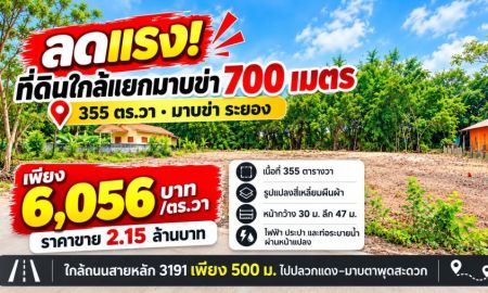 ขายที่ดิน - ลดแรง!ที่ดินใกล้แยกมาบข่า 700 เมตร 355 ตร.วา ขายเพียง 6,000 บาท/ตร.วา มาบข่า ระยอง