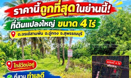 ขายที่ดิน - ขายที่ดิน ต.จรเข้สามพัน อ.อู่ทอง จ.สุพรรณบุรี ที่สวย ขนาด 4 ไร่ ที่สวน ทำเลดี พิเศษ320,000 บาท/ไร่ (ราคา 1,280,000 บาทเท่านั้น!)